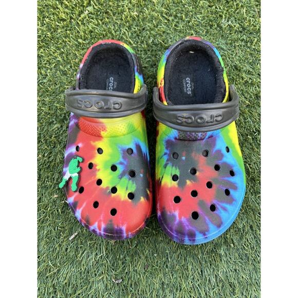 CROCS Classic Fur Lined Clog US W7 Mens 5 Tie Dye Shearling Mule Slipper Shoes - Picture 11 of 12